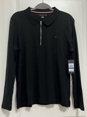 Tommy Hilfiger Women’s Black Quarter Zip Long Sleeve Polo Shirt XL NWT